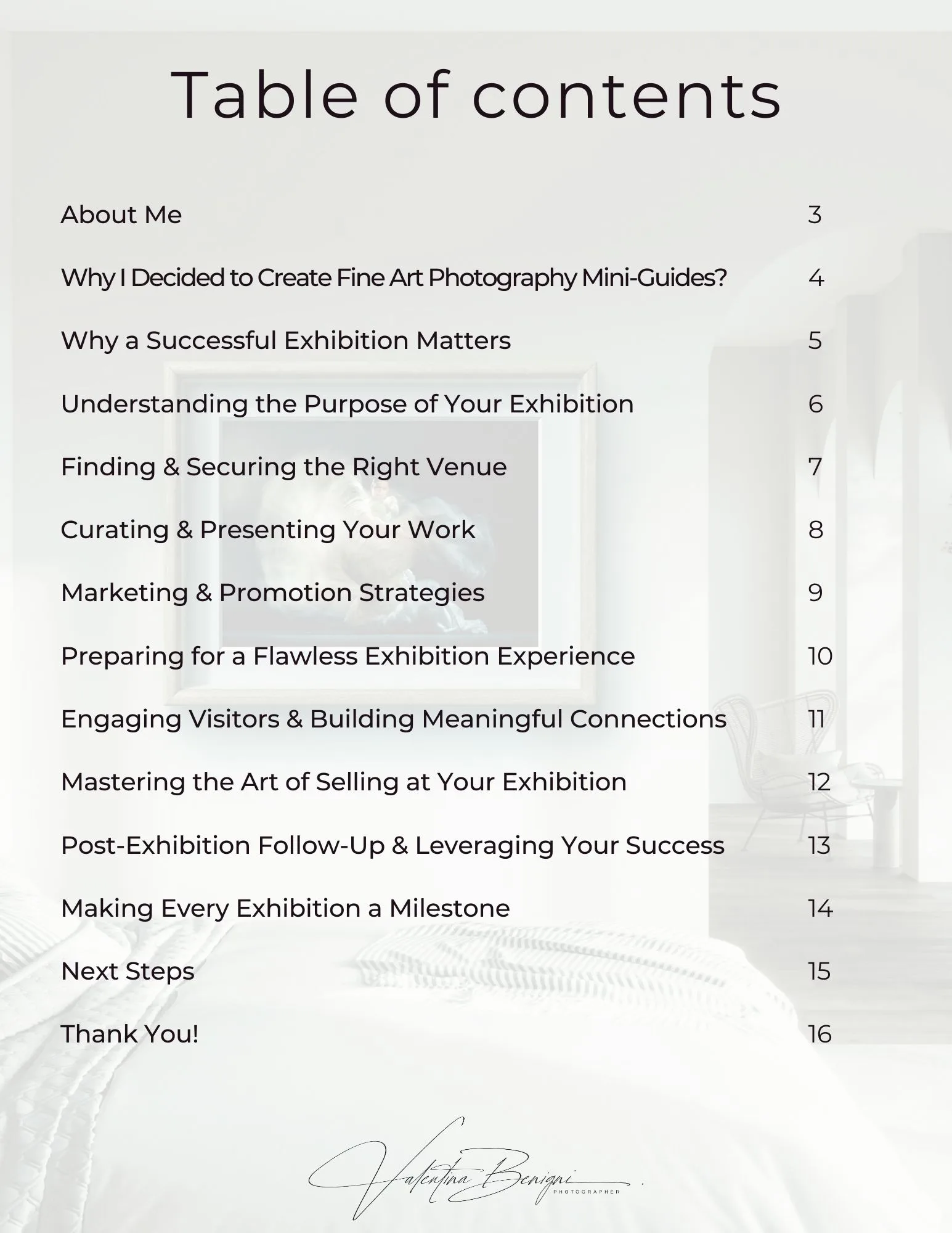 table of content fine art photography guide