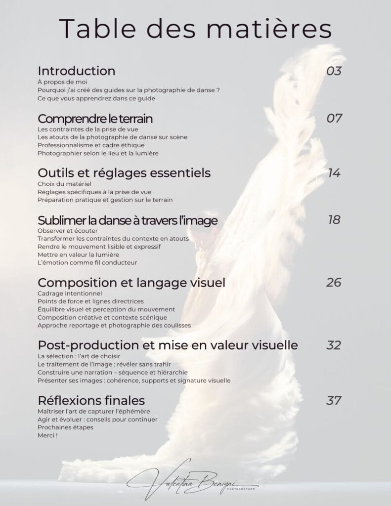 Maîtriser la photographie de danse - Capturer l’énergie du spectacle vivant - table