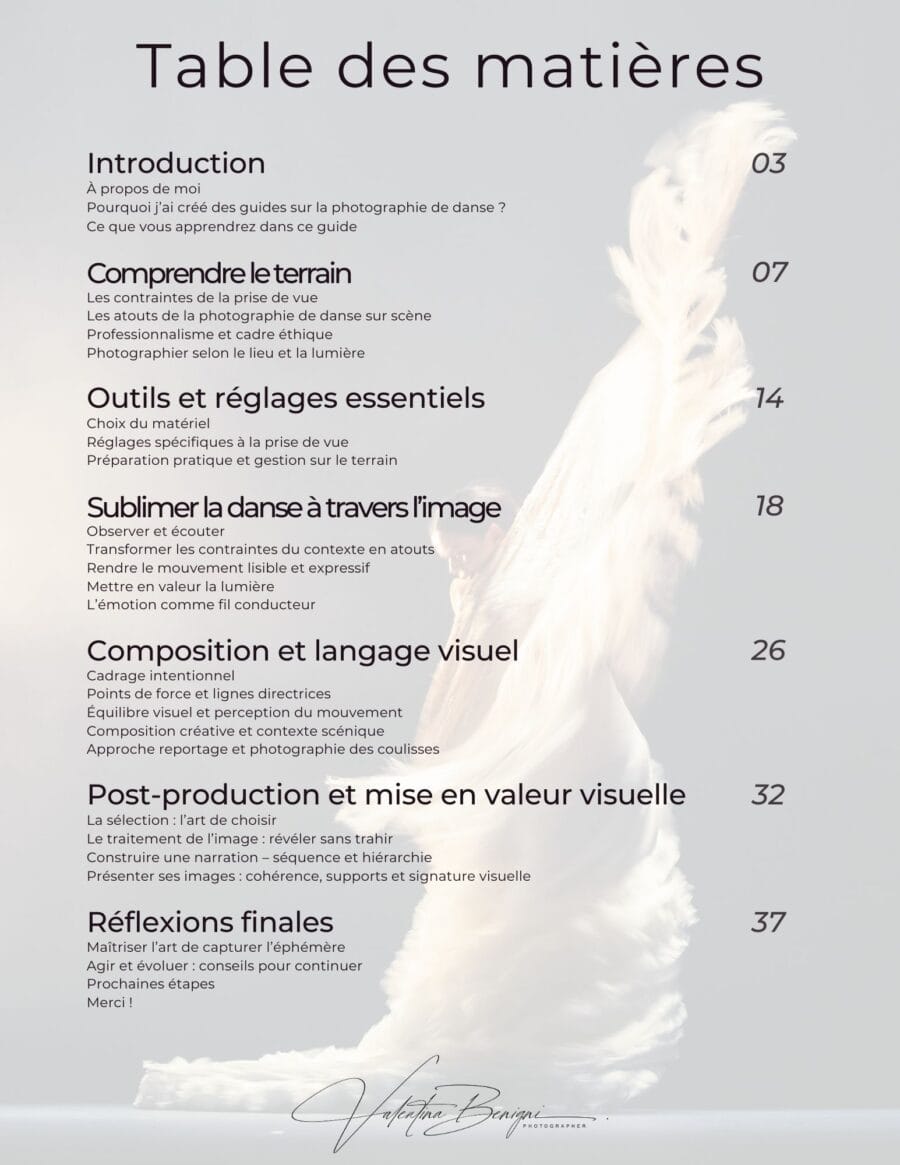 Maîtriser la photographie de danse - Capturer l’énergie du spectacle vivant - table